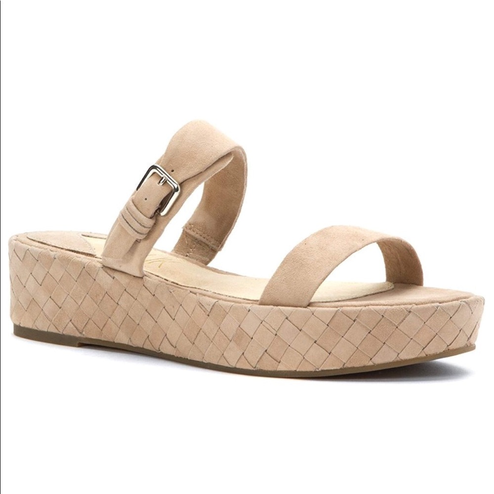 NIB Cream Kid Suede Flat Platform Sandal - Picture 3 of 3